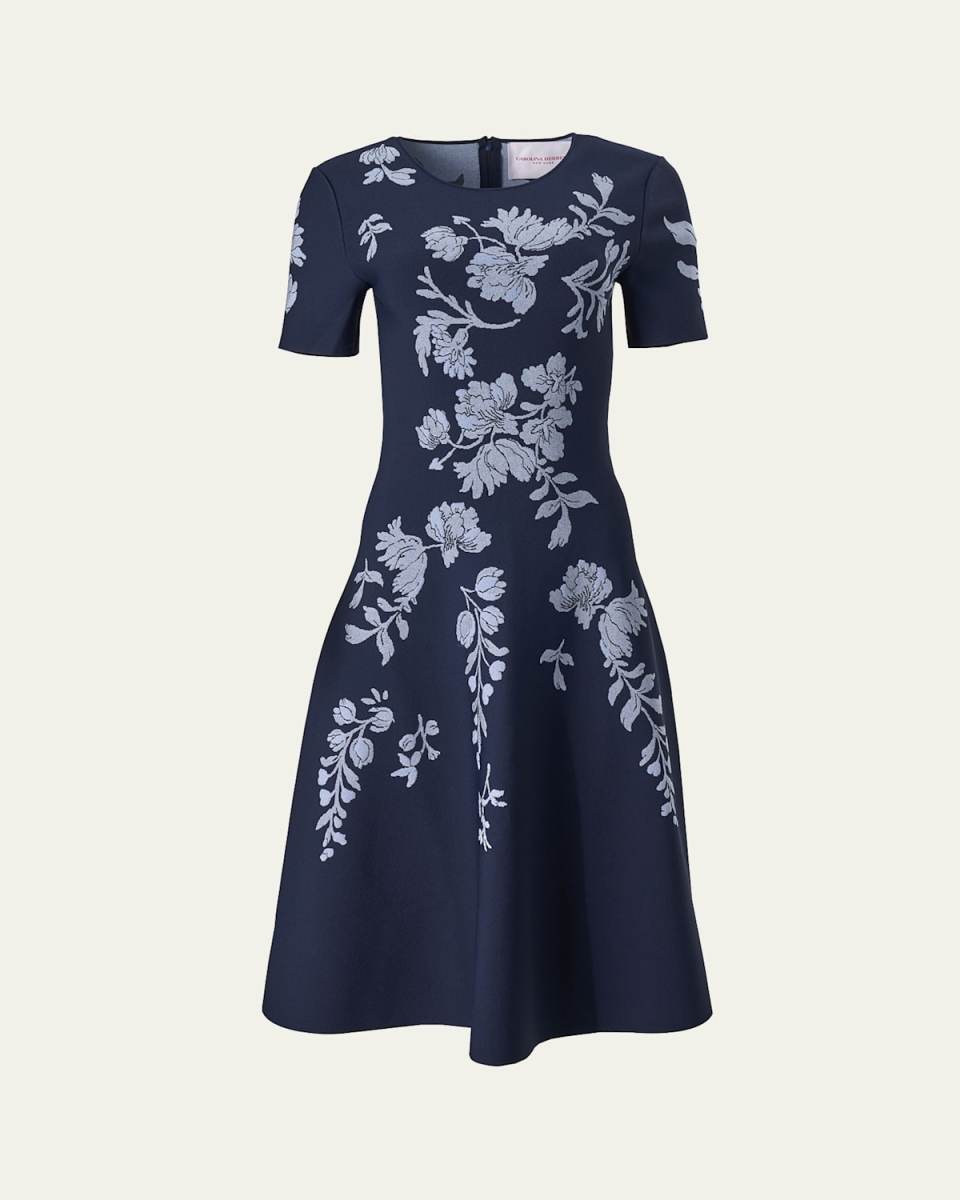 Floral Jacquard Flare Dress